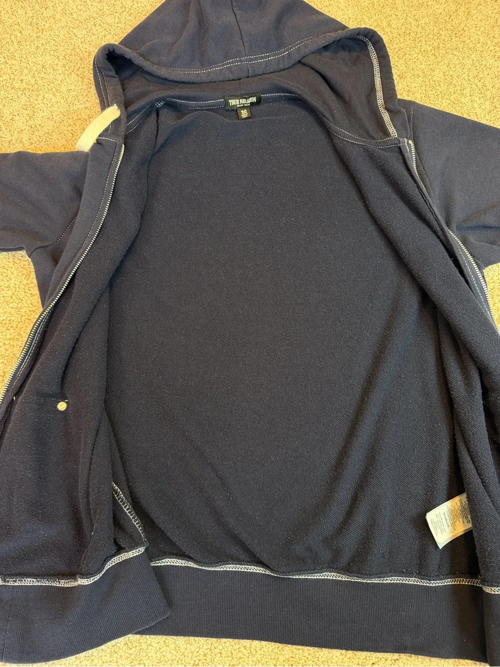 True Religion Buddha World Tour Full Zip Hoodie Navy Blue Mens Size Medium